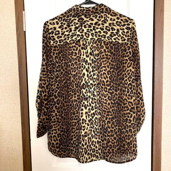 Anne Klein Leopard Print Relaxed Fit Roll Tab Sleeves Pullover Size S - Picture 2 of 9